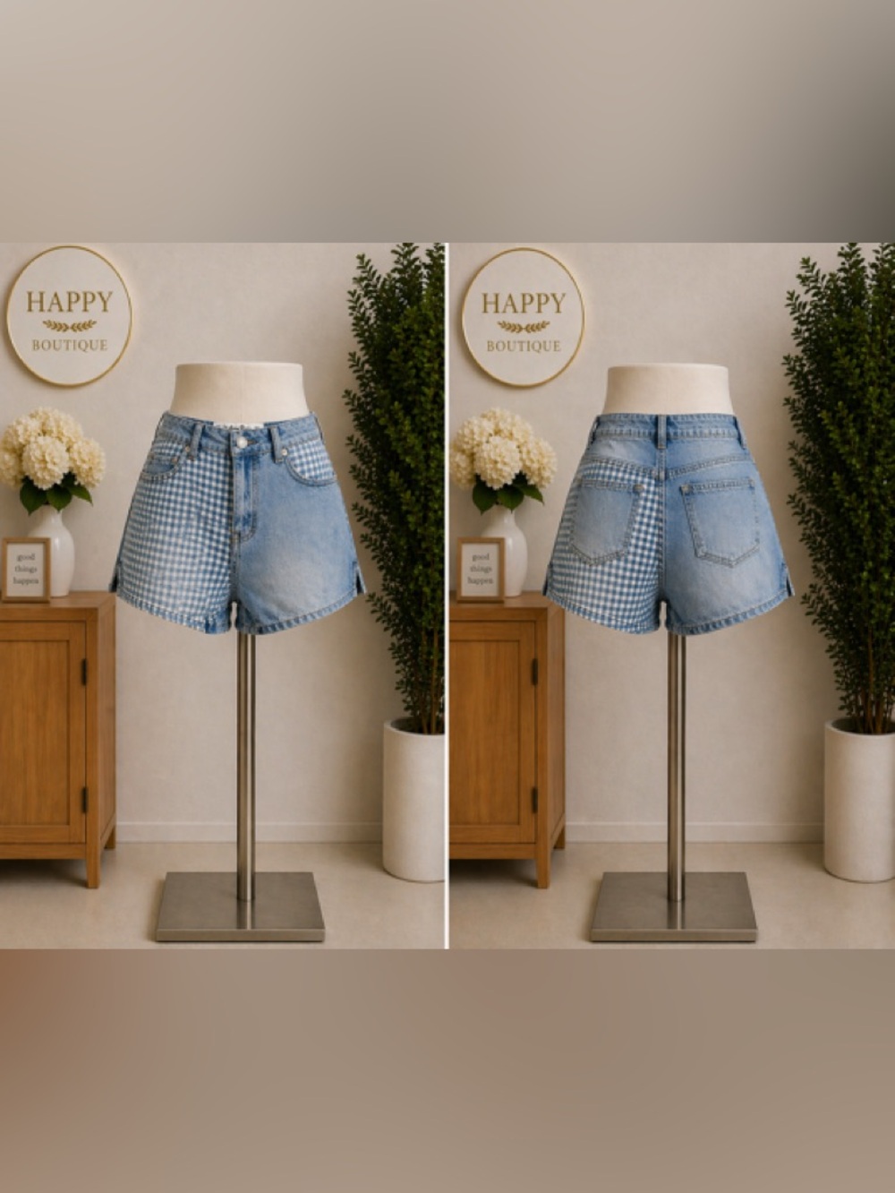 Indigo Rein Patchwork Denim Shorts High Rise Curvy Size 3 (W25) NWT - Picture 2 of 5